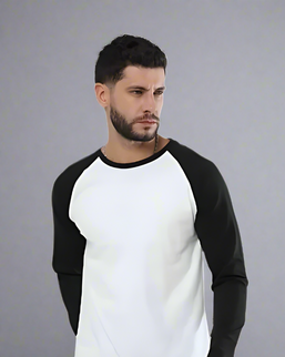 Men's White & Black Full Sleeve Raglan T-shirt