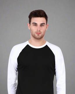 Men's Black & White Full Sleeve Raglan T-shirt