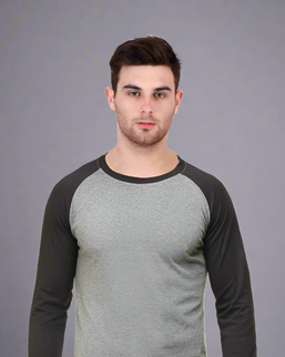 Men's Charcoal Melange Full Sleeve Raglan T-shirt