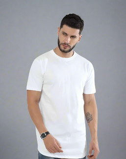 Men's White Longline Curved T-Shirt