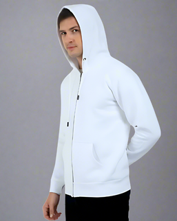 Men's White Heavyweight Fleece Zip Hoodie