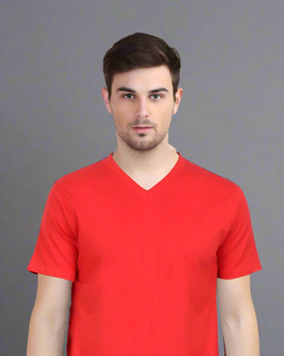 Men's Solid V-Neck Cotton T-Shirt Red