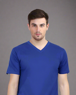 Men's Solid V-Neck Cotton T-Shirt Royal Blue