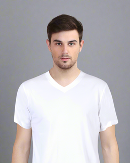 Men's Solid V-Neck Cotton T-Shirt White