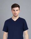 Men's Solid V-Neck Cotton T-Shirt Navy Blue