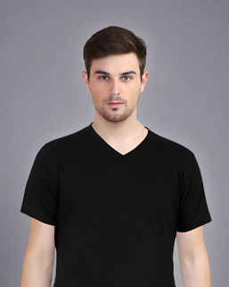 Men's Solid V-Neck Cotton T-Shirt Black