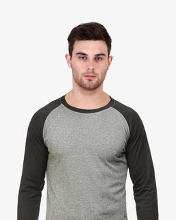 Men's Charcoal Melange Full Sleeve Raglan T-shirt