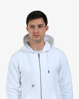 Men's White Heavyweight Fleece Zip Hoodie