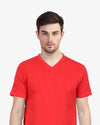 Men's Solid V-Neck Cotton T-Shirt Red