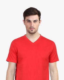 Men's Solid V-Neck Cotton T-Shirt Red