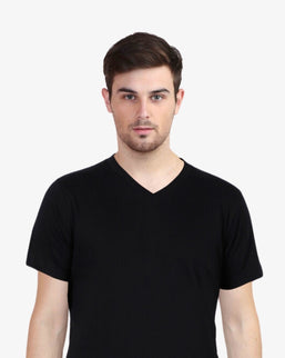 Men's Solid V-Neck Cotton T-Shirt Black