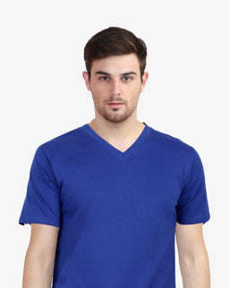 Men's Solid V-Neck Cotton T-Shirt Royal Blue