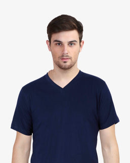 Men's Solid V-Neck Cotton T-Shirt Navy Blue