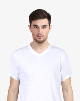 Men's Solid V-Neck Cotton T-Shirt White