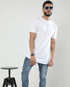 Men's White Longline Curved T-Shirt