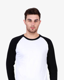 Men's White & Black Full Sleeve Raglan T-shirt