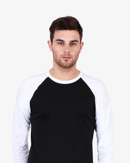 Men's Black & White Full Sleeve Raglan T-shirt