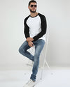 Men's White & Black Full Sleeve Raglan T-shirt