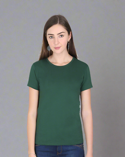 Women's Round Neck Half Sleeve Classic Bottle Green