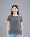 Women's Round Neck Half Sleeve Classic Charcoal Melange