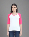 Women's Pink and White Raglan Full Sleeve T-Shirt