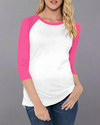 Women's Pink and White Raglan Full Sleeve T-Shirt