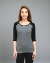 Women's Black Charcoal Melange Raglan Full Sleeve T-Shirt