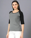 Women's Black Charcoal Melange Raglan Full Sleeve T-Shirt