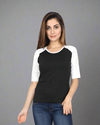 Women's White and Black Raglan Full Sleeve T-Shirt