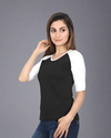 Women's White and Black Raglan Full Sleeve T-Shirt