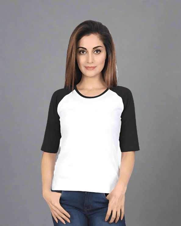 Women's Black and White Raglan Full Sleeve T-Shirt