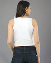 Women's White Folded Neck Crop Tank