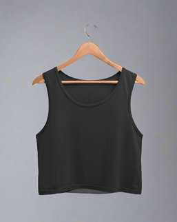 Women's Black Folded Neck Crop Tank