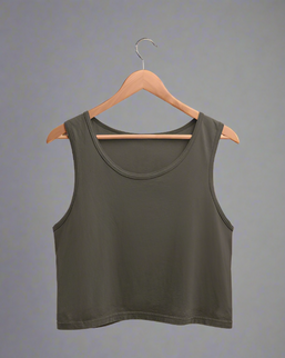 Women's Olive Green Folded Neck Crop Tank