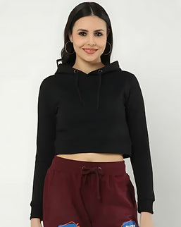 Women's Crop Hoodie- Bold Black