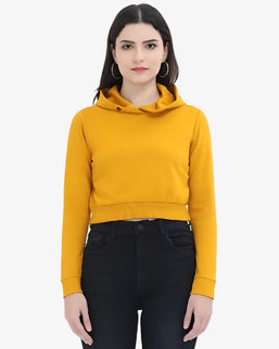 Women's Crop Hoodie-Mustard Yellow