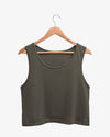 Women's Olive Green Folded Neck Crop Tank