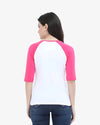 Women's Pink and White Raglan Full Sleeve T-Shirt