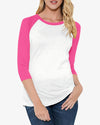 Women's Pink and White Raglan Full Sleeve T-Shirt