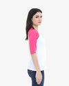 Women's Pink and White Raglan Full Sleeve T-Shirt