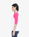 Women's Pink and White Raglan Full Sleeve T-Shirt