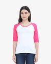 Women's Pink and White Raglan Full Sleeve T-Shirt