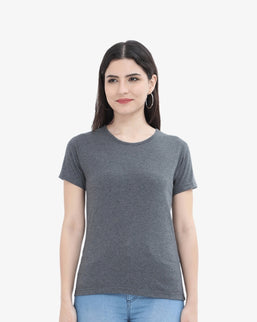 Women's Round Neck Half Sleeve Classic Charcoal Melange