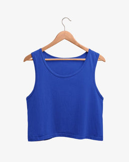 Women's Royal Blue Folded Neck Crop Tank