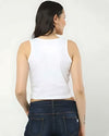 Women's White Folded Neck Crop Tank