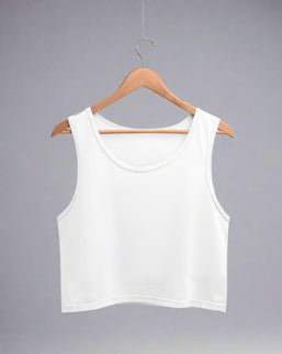 Women's White Folded Neck Crop Tank