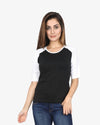 Women's White and Black Raglan Full Sleeve T-Shirt