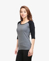 Women's Black Charcoal Melange Raglan Full Sleeve T-Shirt