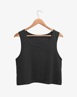 Women's Black Folded Neck Crop Tank