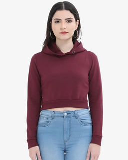 Women's Crop Hoodie-Maroon